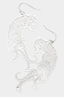 Silver Metal Cut Out Tiger Body Earrings