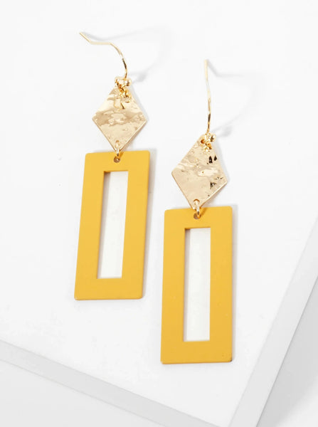 Mustard Geometric Dangle Drop Earrings