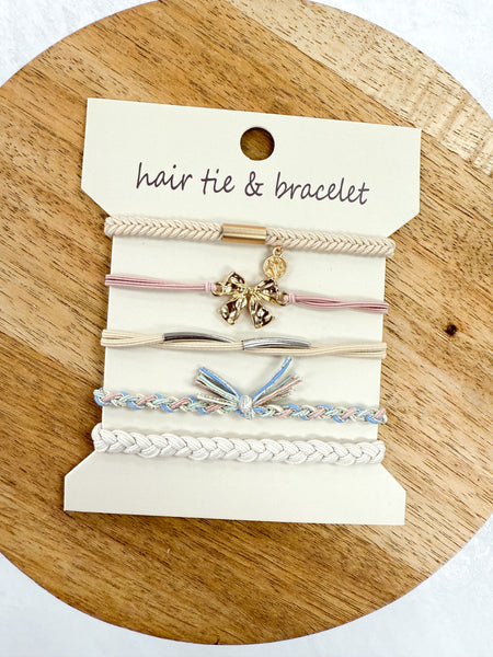 5 Set Gold Bow Hair Tie Bracelet
