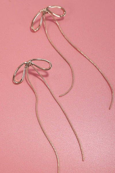 Long Drop  Chain Bow Earrings