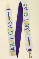 White Mardi Gras Beaded Purse Strap