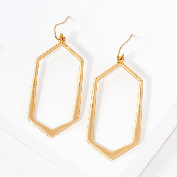 Gold Hexagon Drop Earrings