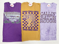 Checkerboard Purple Tigers LSU Graphic Tee