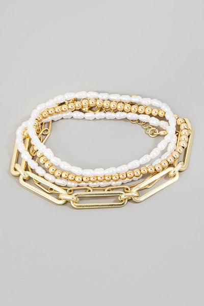 Pearl & Metal Bracelet Stack