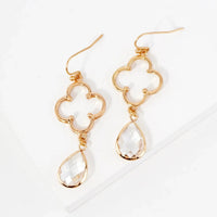 Teardrop Stone Quatrefoil Dangle Earrings