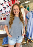 Boxy Stripe Ribbed Short Sleeve Top