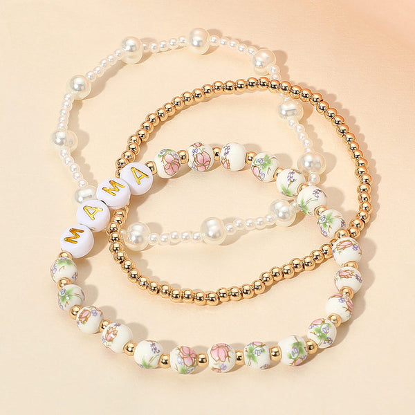 Pink Floral Mama Bracelet Stack