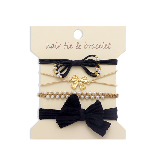 4 Set Pearl & Bow Hair Tie Bracelet