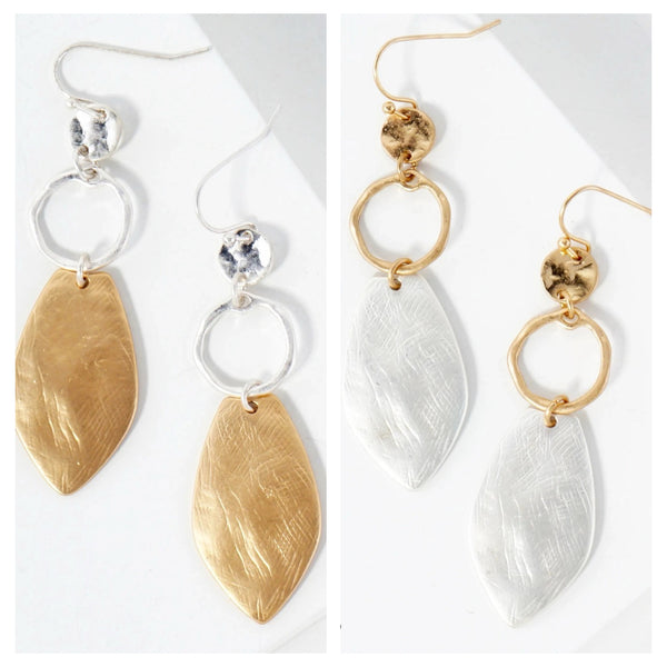 Mixed Metal Geometric Drop Earrings