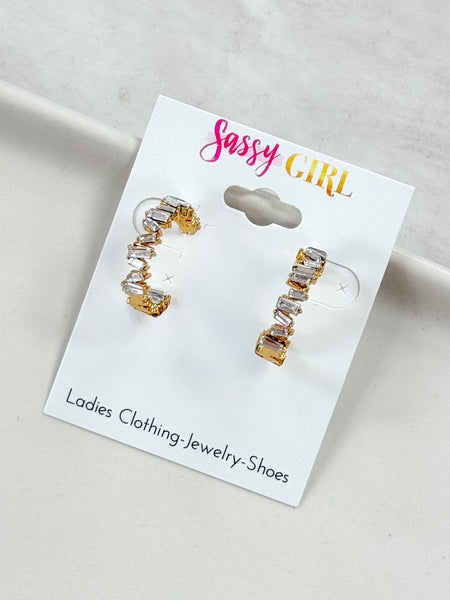Baguette Rhinestone Hoops