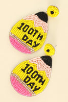 100th Day Beaded Pencil Earring