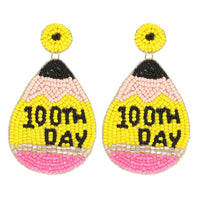 100th Day Beaded Pencil Earring