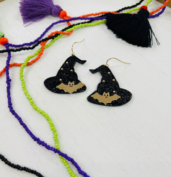 Glitter Witch Hat Earrings