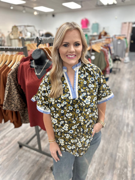 Navy Florals Top