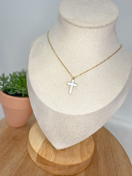 Mother of Pearl Dainty Cross Necklace