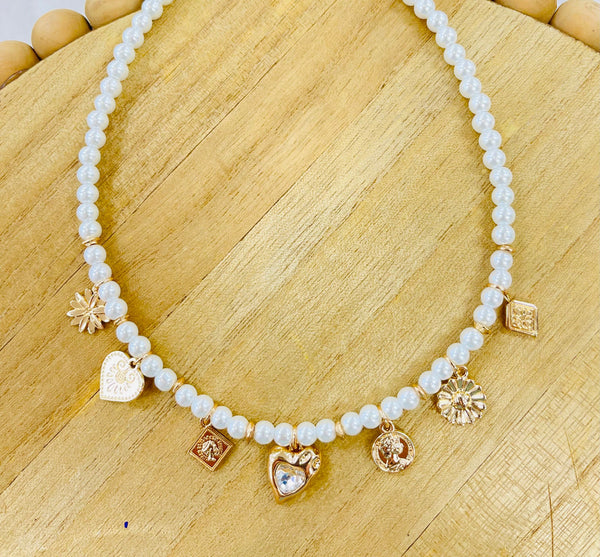 Heirloom Token Pearl Bead Charm Necklace